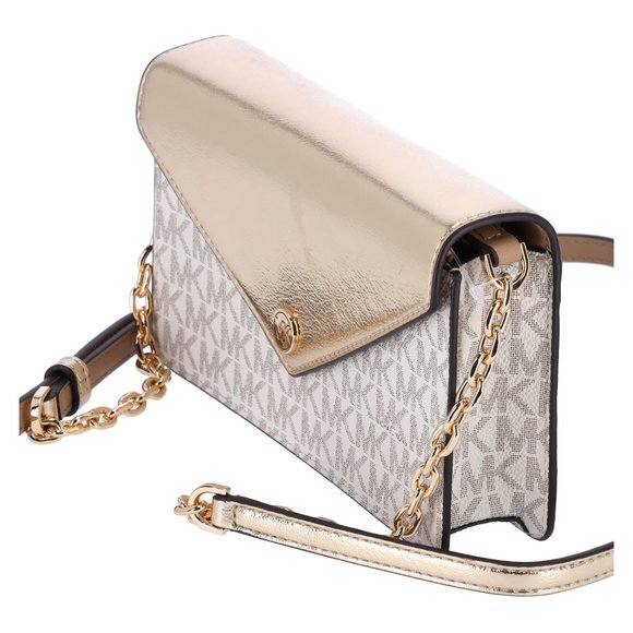 Michael Kors Jet Set Travel Small Signature Clutch Crossbody Vanilla Pale Gold - Picture 6 of 10